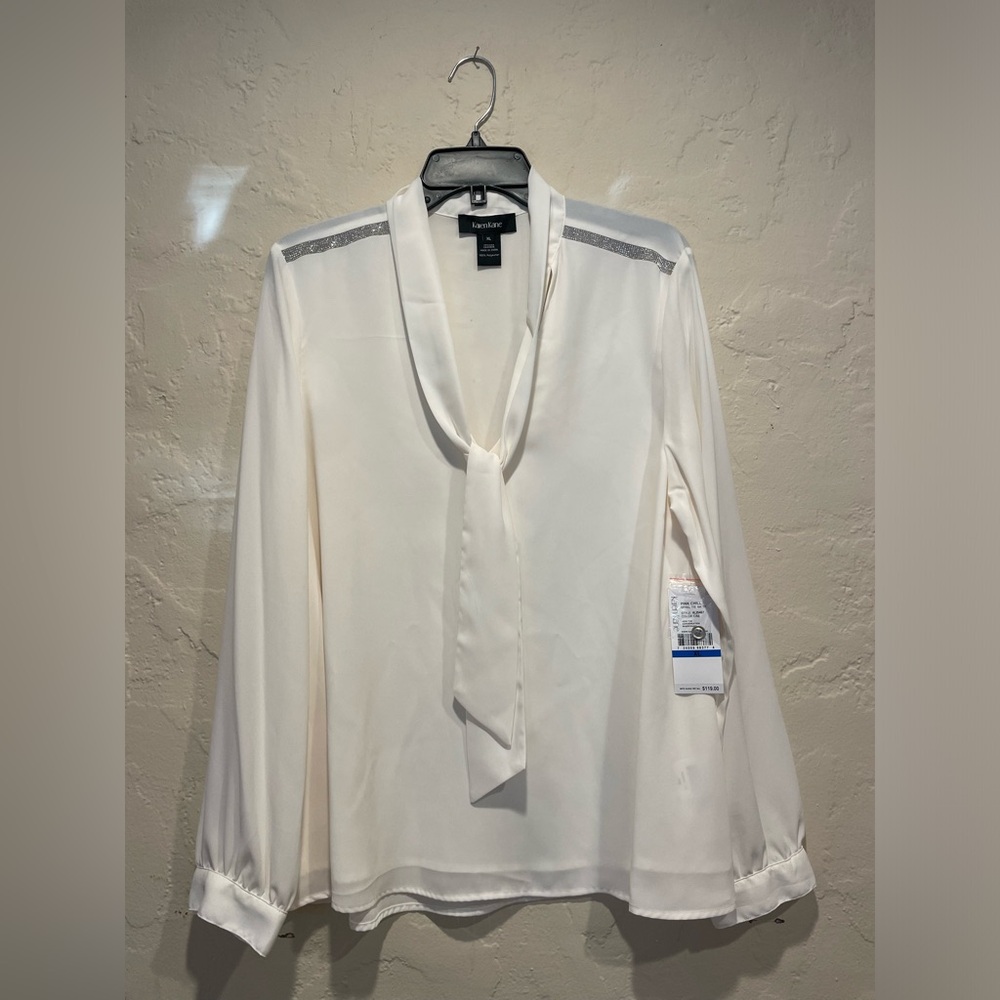 KAREN KANE White Blouse Crystal Rhinestone Embellishments *NWT